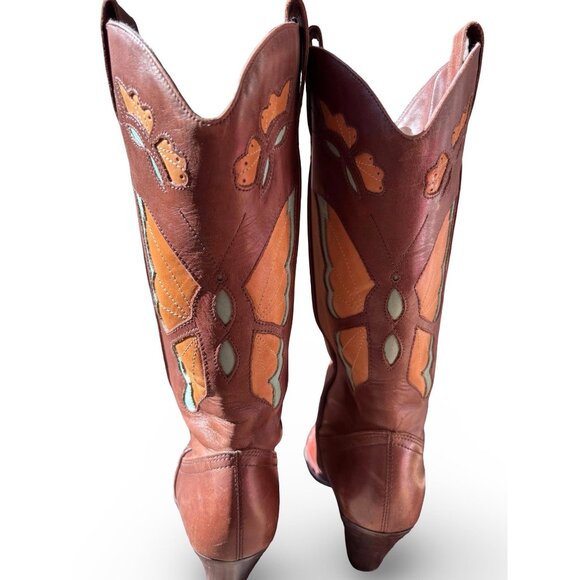 Vintage Women’s Western Boots 6.5 | Brown Leather Cowboy Boots with Turquoise In - Picture 5 of 7